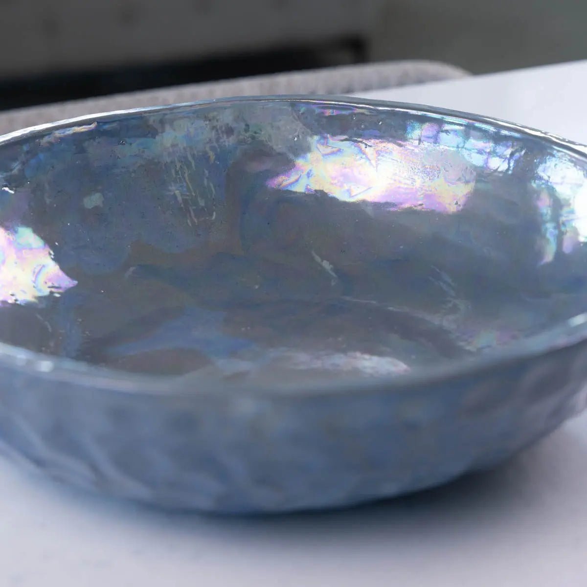 Large Nerikomi Stoneware "Mother of Pearl" Serving/Decorative Bowl - Blues, Grays, & Creams (Alchemy Collection) - Dan Pearce Ceramics