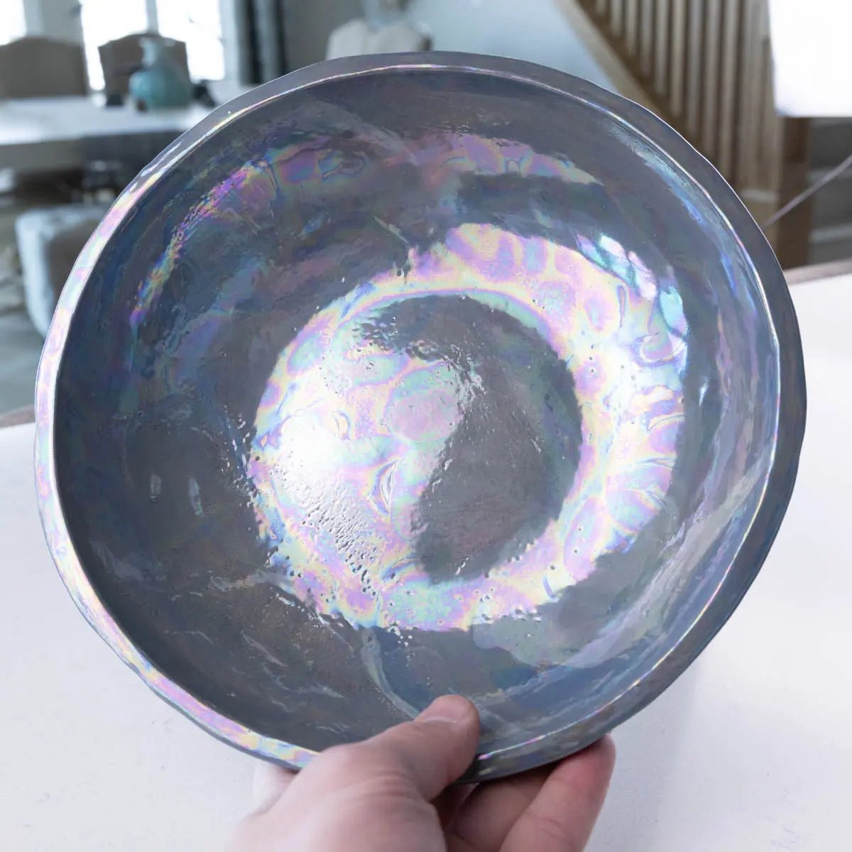 Large Nerikomi Stoneware "Mother of Pearl" Serving/Decorative Bowl - Blues, Grays, & Creams (Alchemy Collection) - Dan Pearce Ceramics