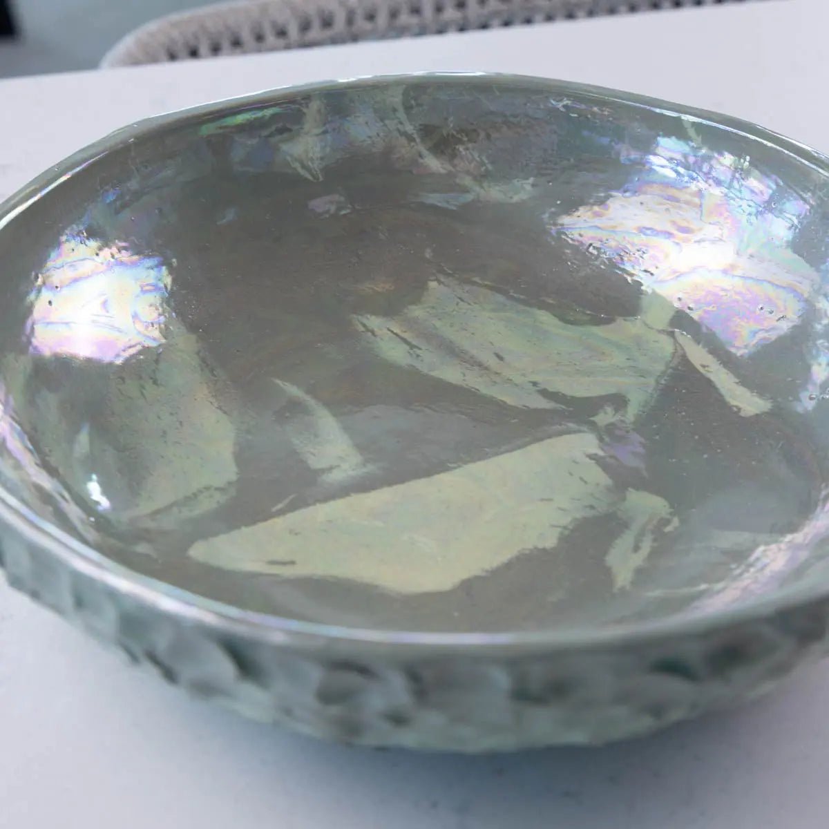 Large Nerikomi Stoneware "Mother of Pearl" Serving/Decorative Bowl - Greens & Creams (Alchemy Collection) - Dan Pearce Ceramics