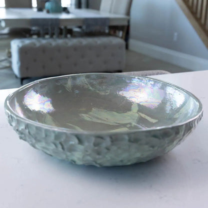 Large Nerikomi Stoneware "Mother of Pearl" Serving/Decorative Bowl - Greens & Creams (Alchemy Collection) - Dan Pearce Ceramics