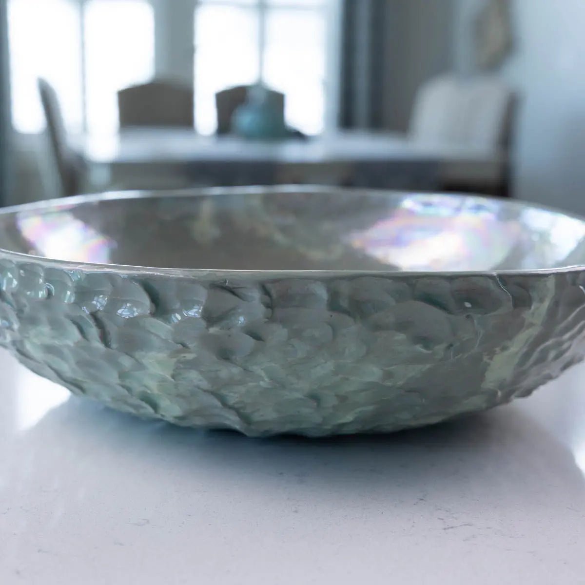 Large Nerikomi Stoneware "Mother of Pearl" Serving/Decorative Bowl - Greens & Creams (Alchemy Collection) - Dan Pearce Ceramics