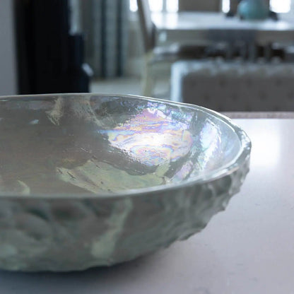 Large Nerikomi Stoneware "Mother of Pearl" Serving/Decorative Bowl - Greens & Creams (Alchemy Collection) - Dan Pearce Ceramics