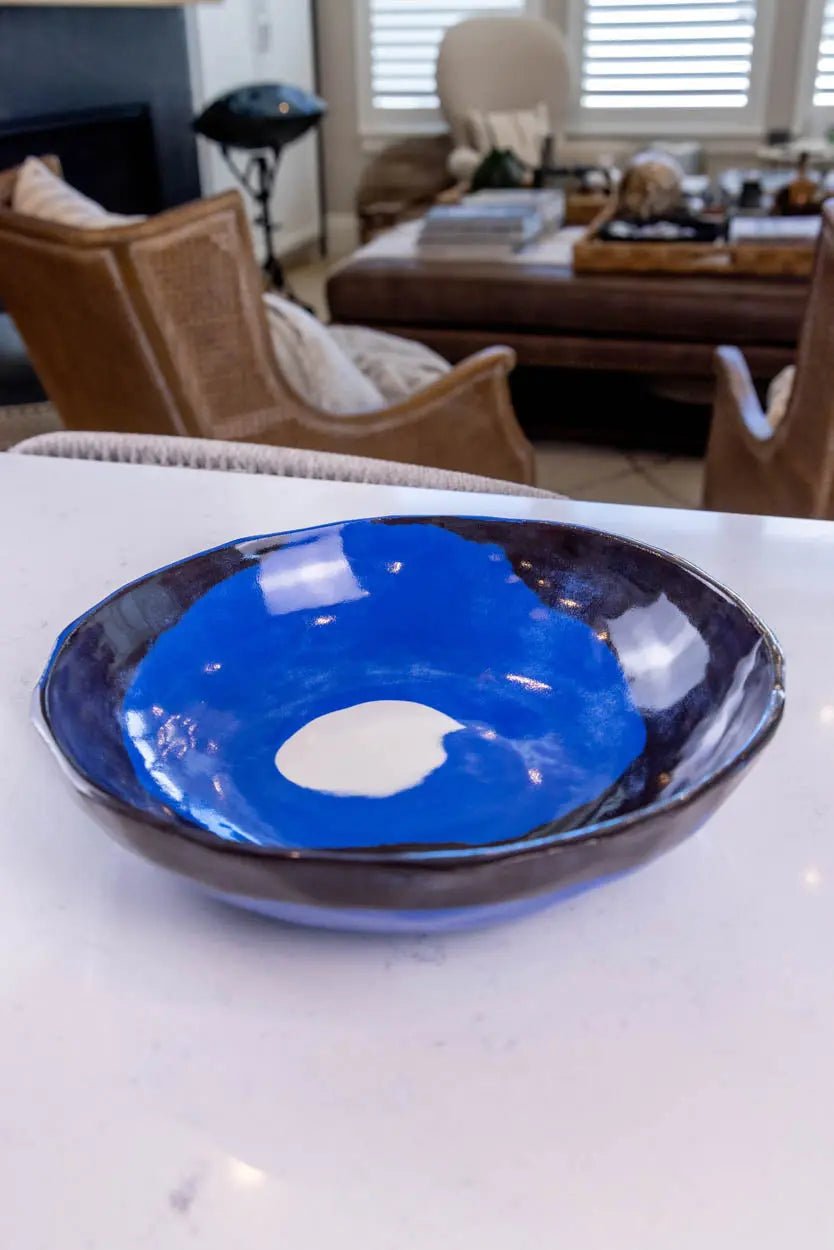 Large Porcelain Abstract Nerikomi Bowl (Blue, White & Black Series) - Dan Pearce Ceramics