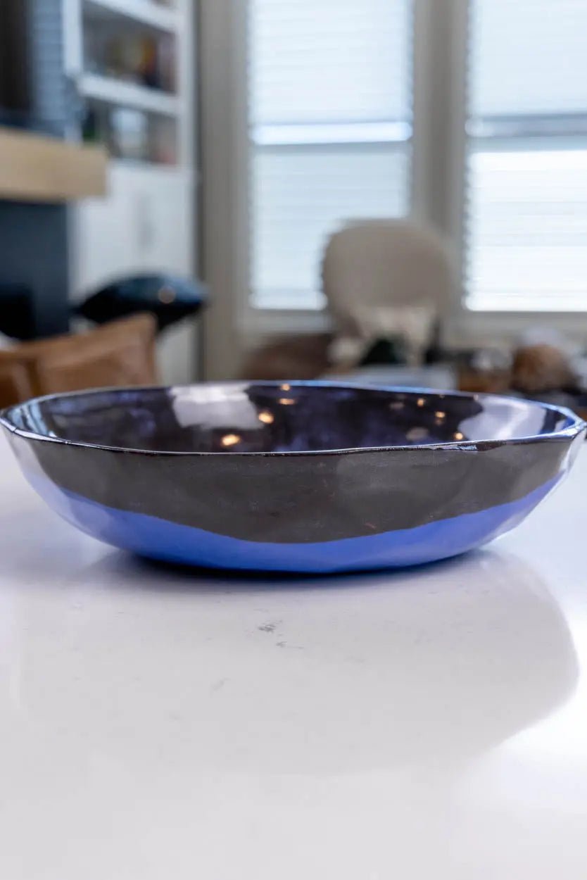 Large Porcelain Abstract Nerikomi Bowl (Blue, White & Black Series) - Dan Pearce Ceramics