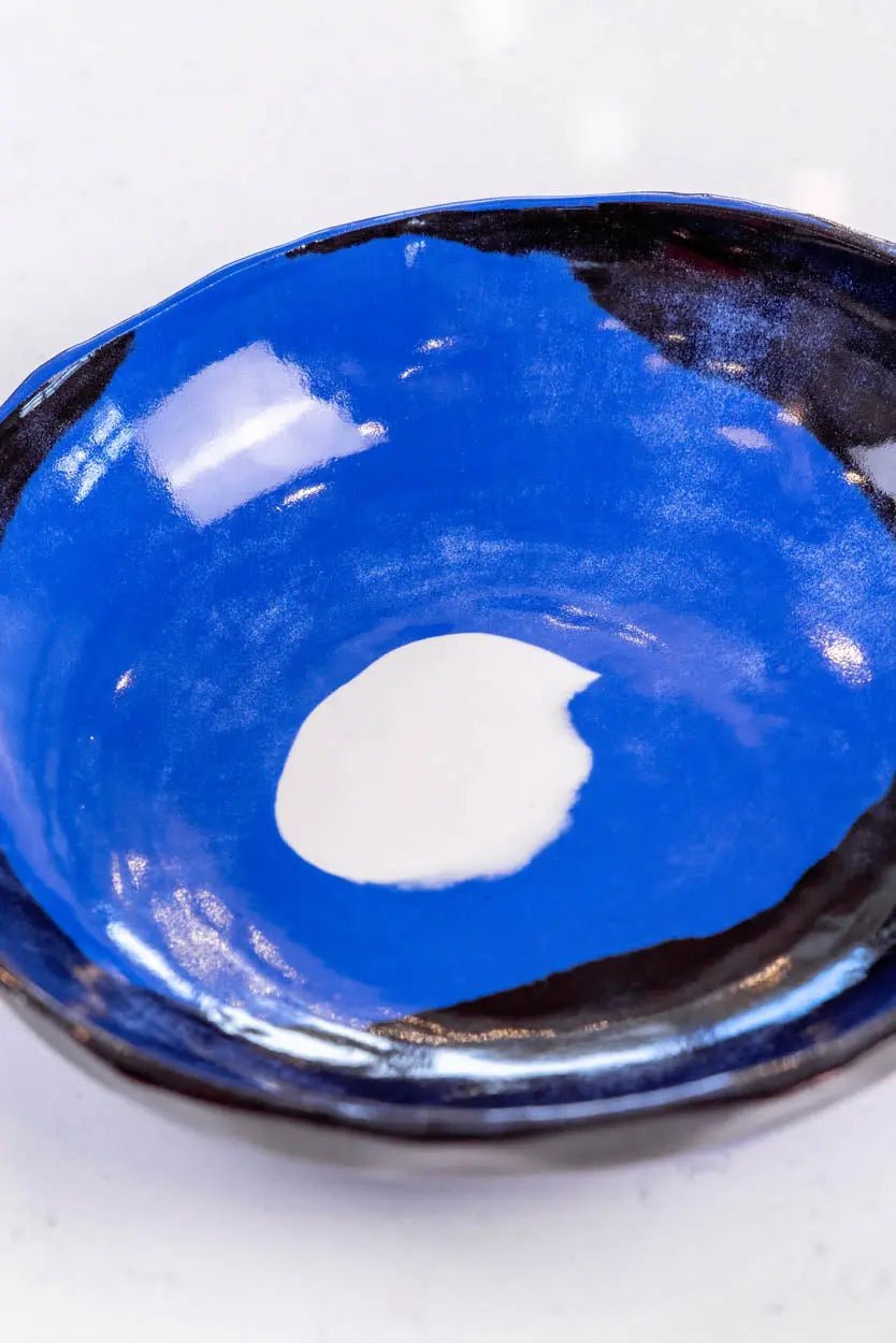 Large Porcelain Abstract Nerikomi Bowl (Blue, White & Black Series) - Dan Pearce Ceramics