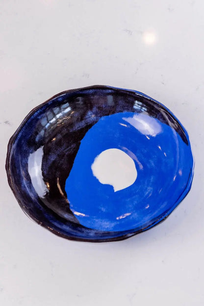 Large Porcelain Abstract Nerikomi Bowl (Blue, White & Black Series) - Dan Pearce Ceramics