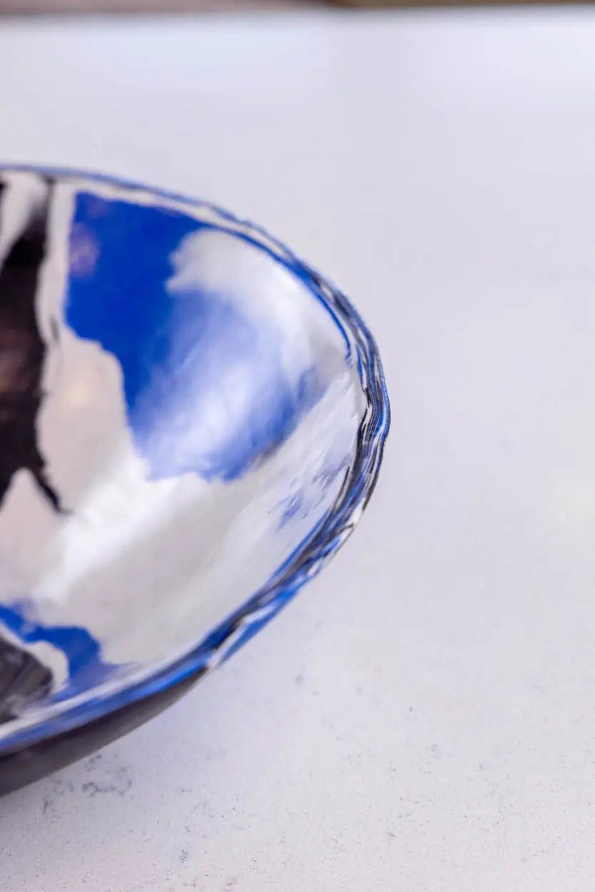 Large Porcelain Abstract Nerikomi Bowl/Platter (Blue, White & Black Series) - Dan Pearce Ceramics