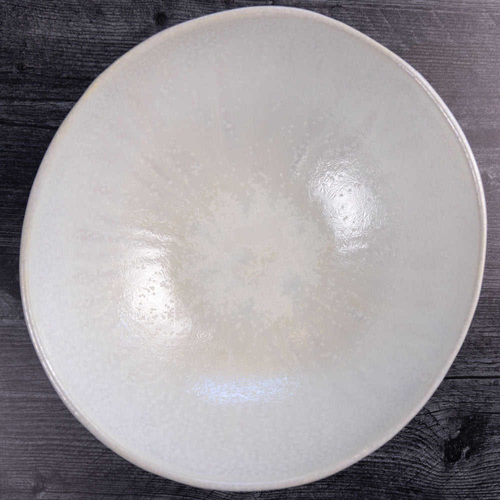 Large Porcelain Crystalized Hemisphere Bowl (Metallic White) - Dan Pearce Ceramics