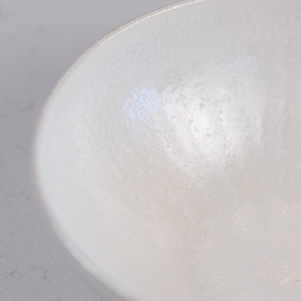 Large Porcelain Crystalized Hemisphere Bowl (Metallic White) - Dan Pearce Ceramics