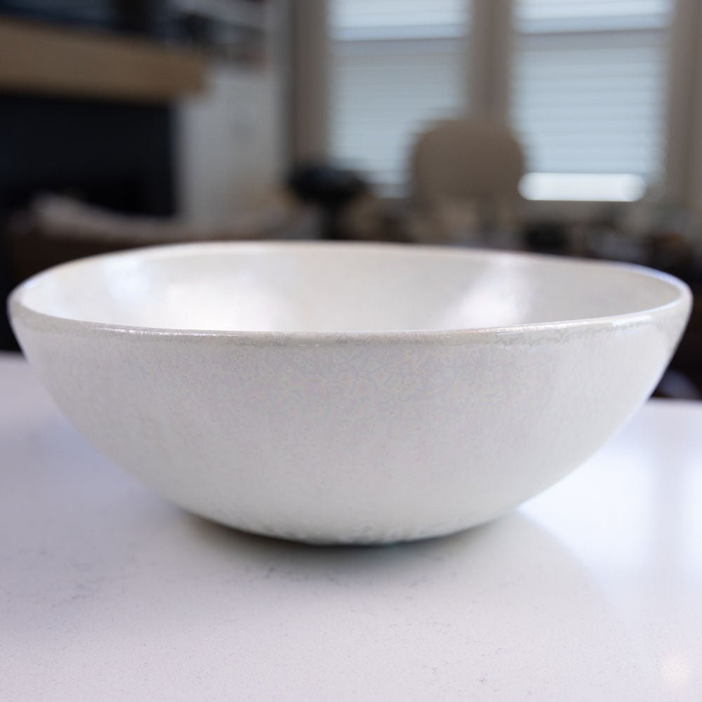 Large Porcelain Crystalized Hemisphere Bowl (Metallic White) - Dan Pearce Ceramics