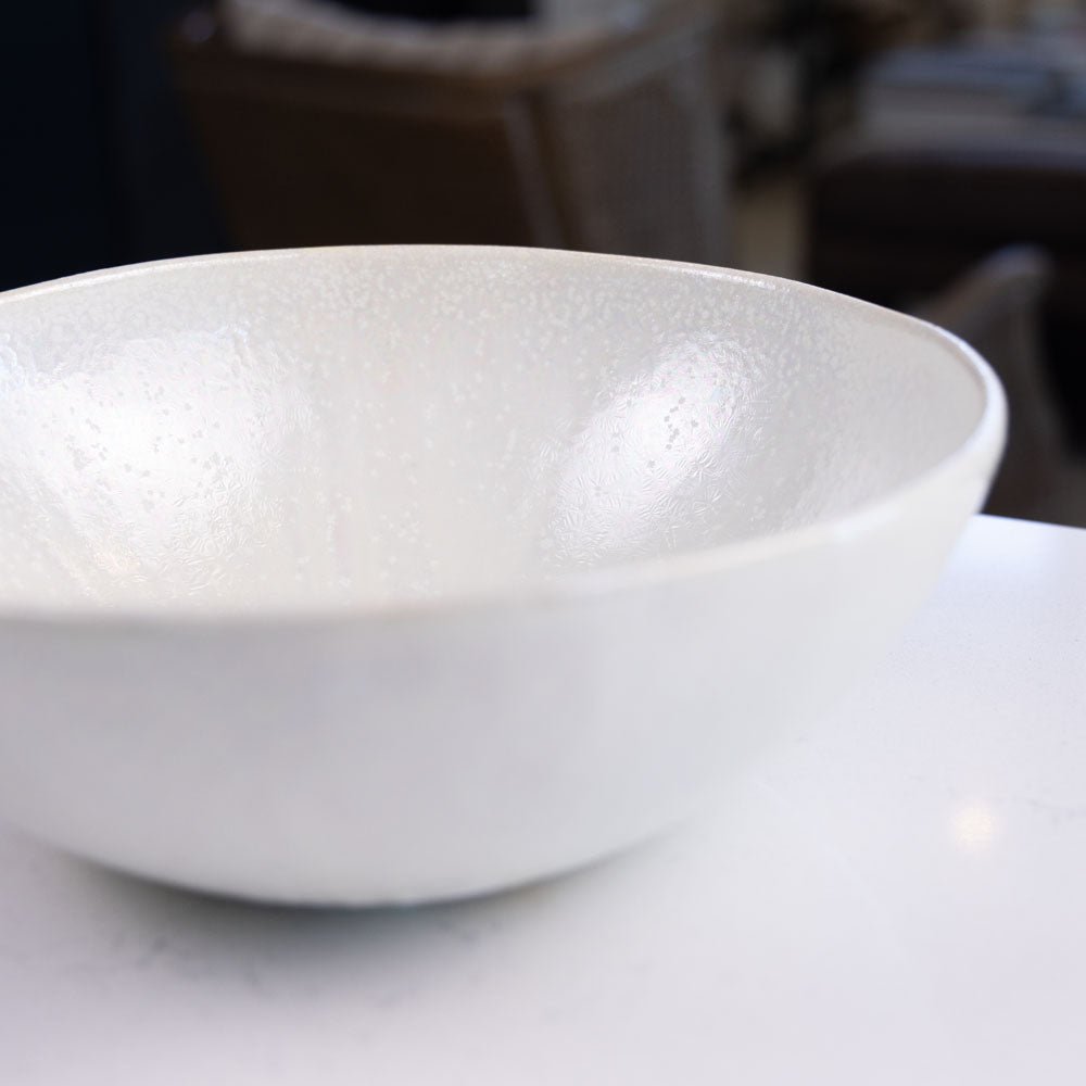 Large Porcelain Crystalized Hemisphere Bowl (Metallic White) - Dan Pearce Ceramics