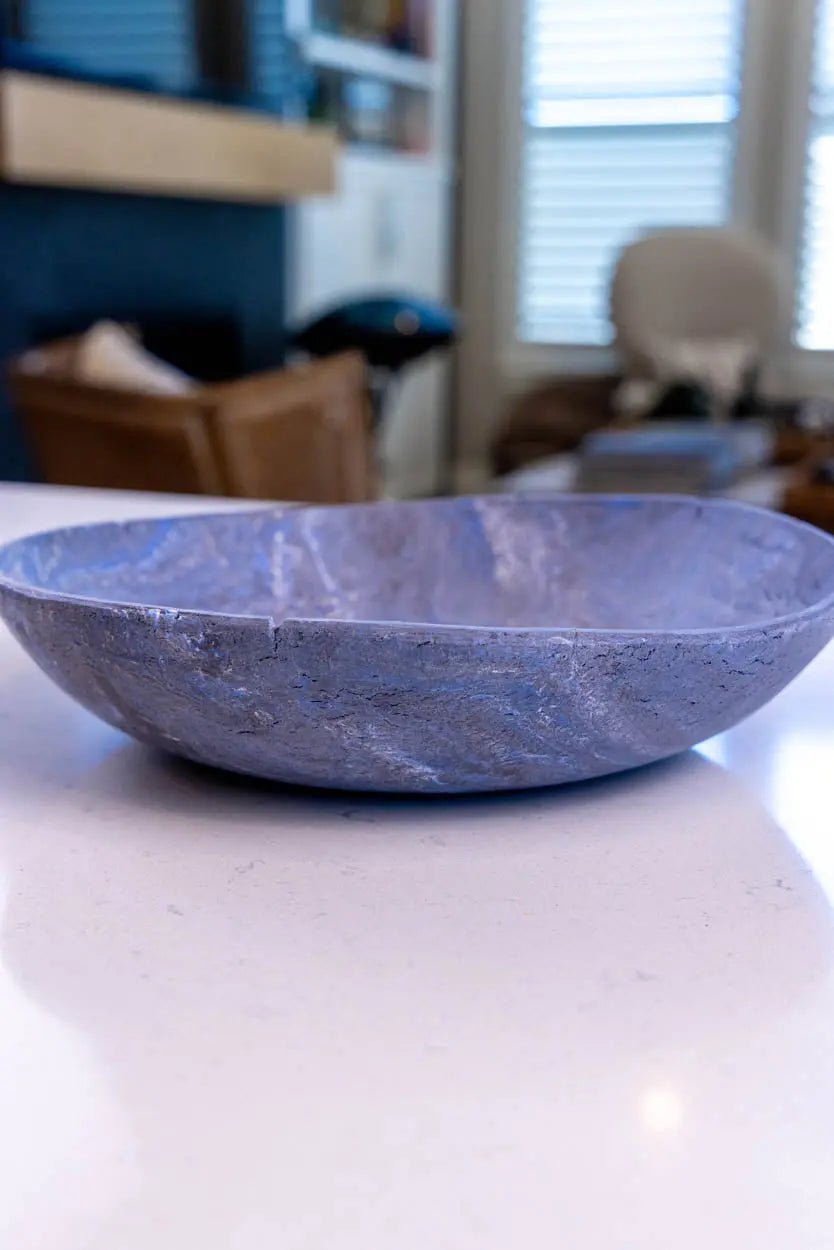 Large Porcelain Naked Nerikomi Bowl (Blue, White & Black Series) - Dan Pearce Ceramics