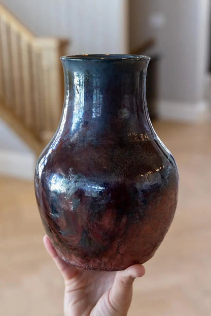 Large RAKU Decorative Pot (Coppers & Plums) - Dan Pearce Ceramics