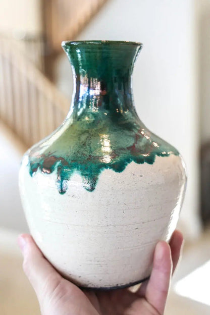 Large Raku - Fired Decorative Pot (Creams, Greens, & Coppers) - Dan Pearce Ceramics