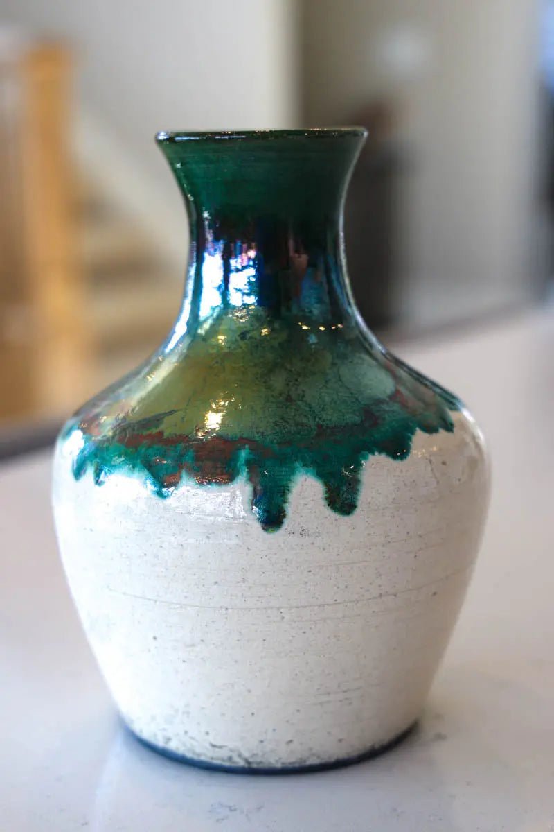 Large Raku - Fired Decorative Pot (Creams, Greens, & Coppers) - Dan Pearce Ceramics