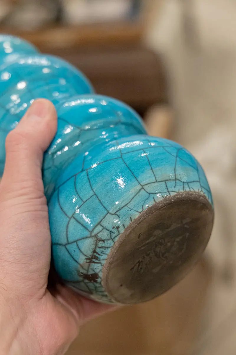 Large Raku Pottery Decorative Pot/Vase (Large Crackle Turquoise) - Dan Pearce Ceramics