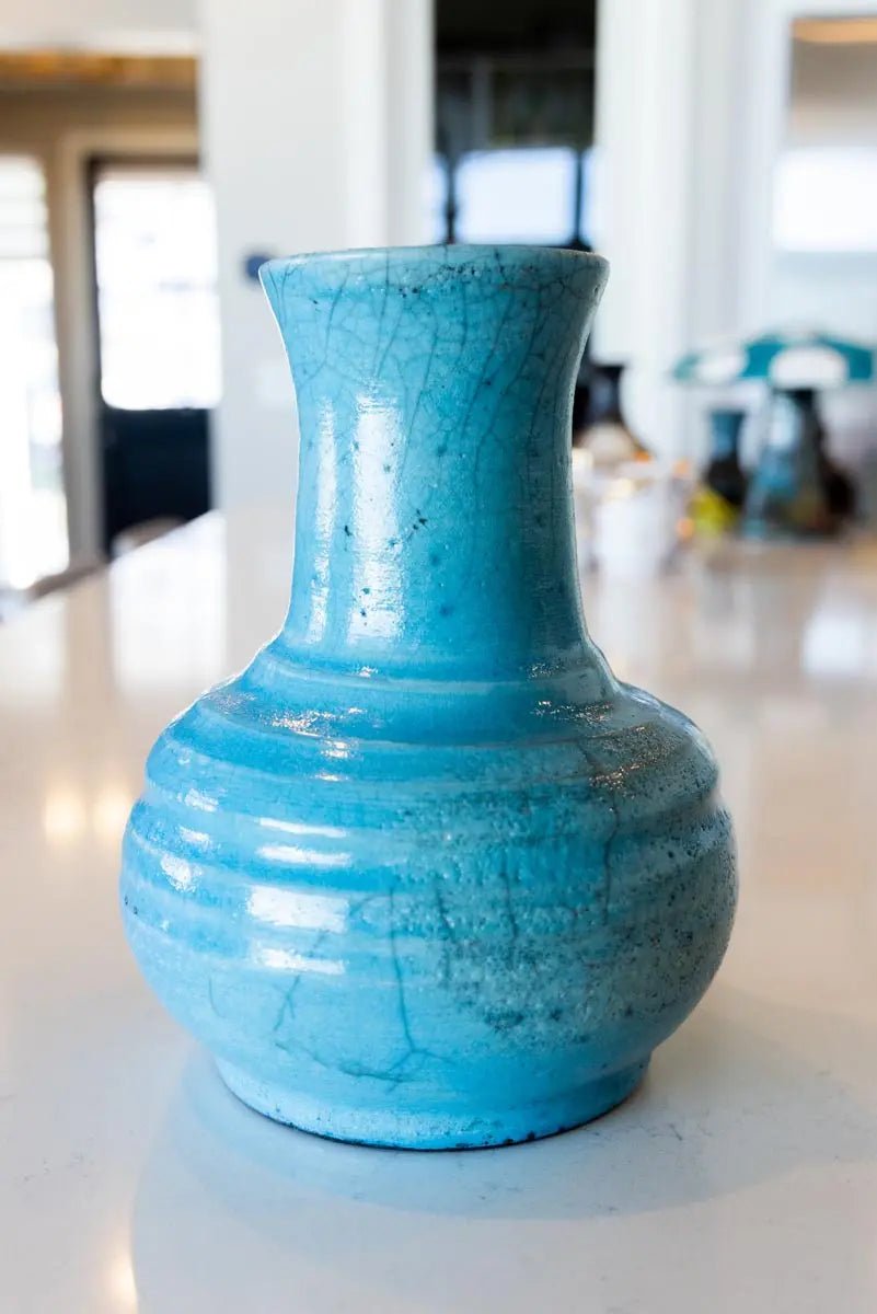 Large RAKU Turquoise Textured & Crackled Pot - Dan Pearce Ceramics