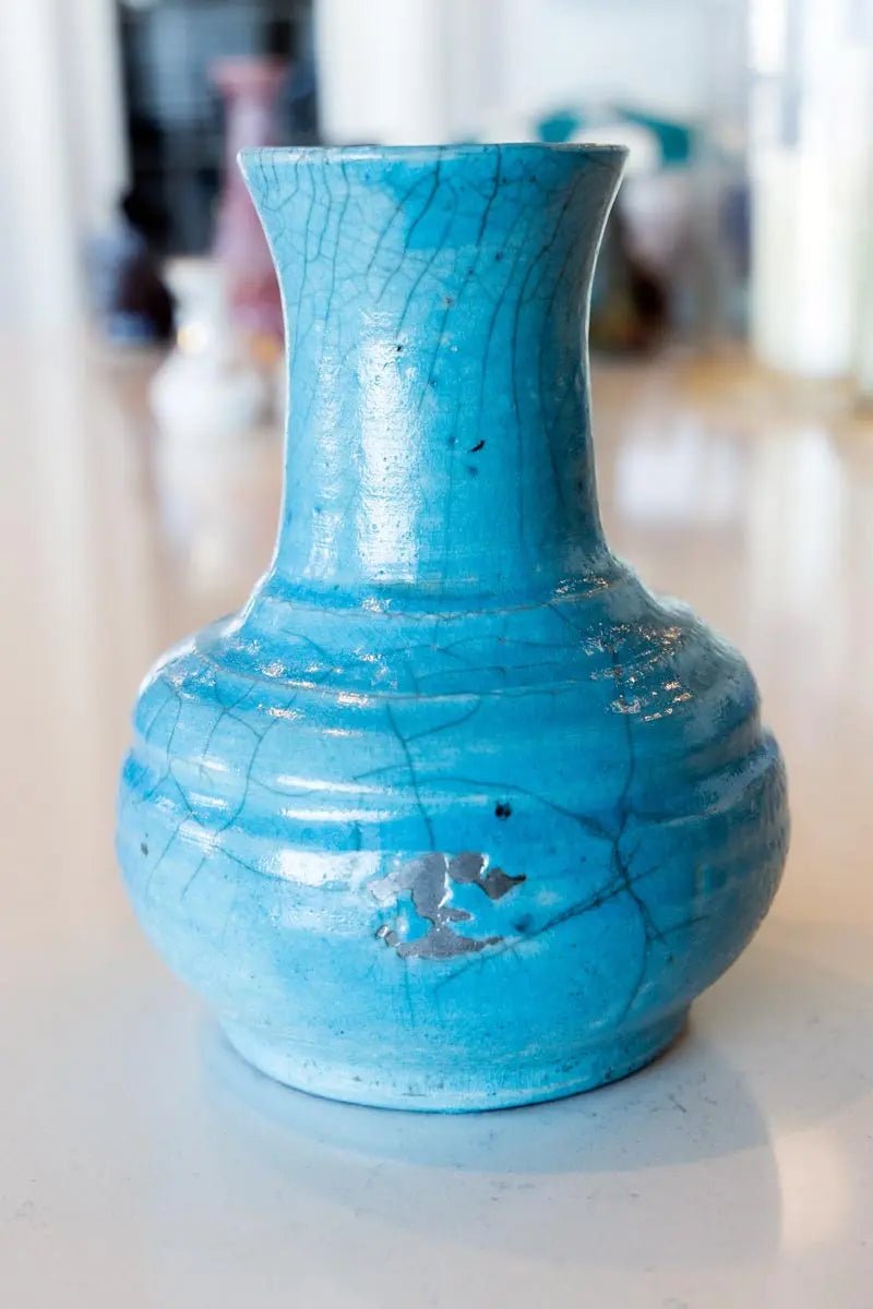 Large RAKU Turquoise Textured & Crackled Pot - Dan Pearce Ceramics