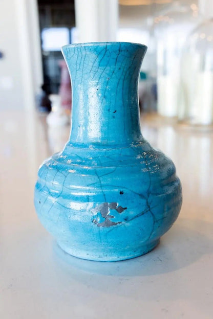 Large RAKU Turquoise Textured & Crackled Pot - Dan Pearce Ceramics