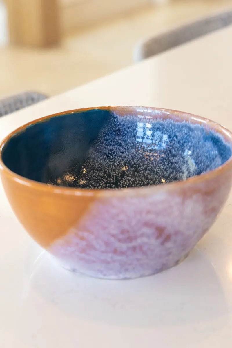 Large Serving Bowl - Two Toned with Creamy Splash (Cinnamons & Dark Teals) - Dan Pearce Ceramics