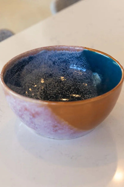 Large Serving Bowl - Two Toned with Creamy Splash (Cinnamons & Dark Teals) - Dan Pearce Ceramics