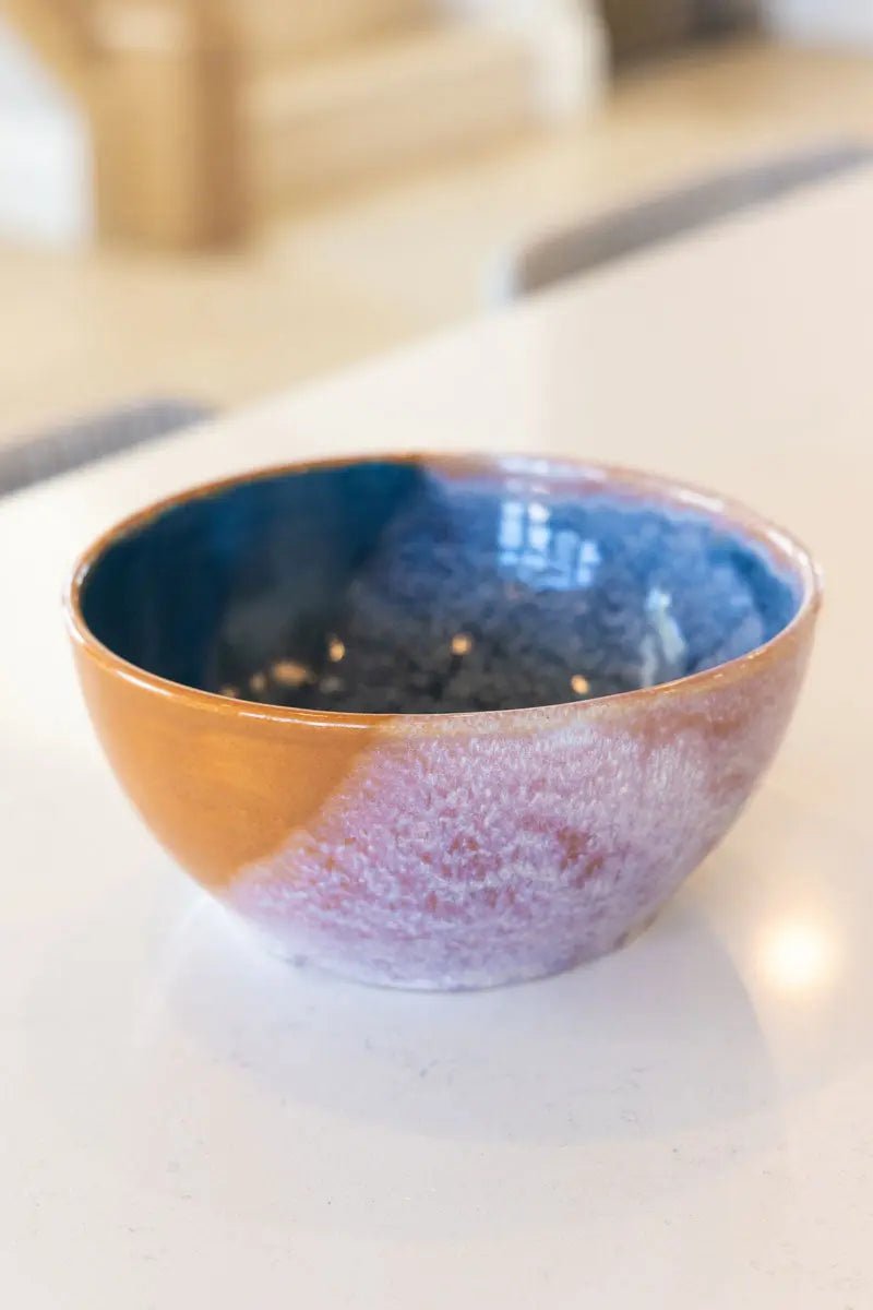 Large Serving Bowl - Two Toned with Creamy Splash (Cinnamons & Dark Teals) - Dan Pearce Ceramics