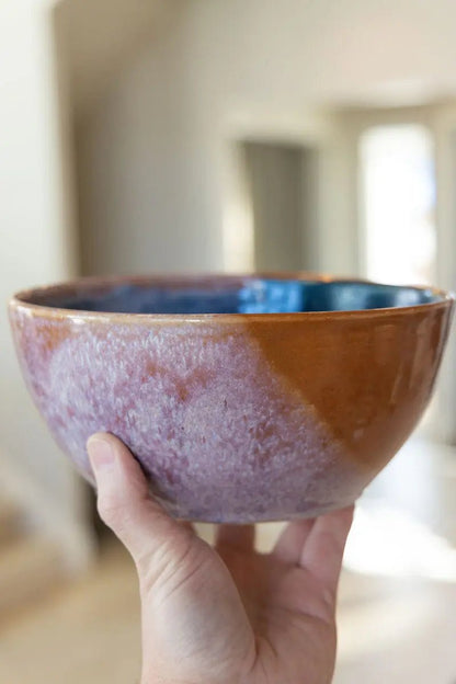 Large Serving Bowl - Two Toned with Creamy Splash (Cinnamons & Dark Teals) - Dan Pearce Ceramics