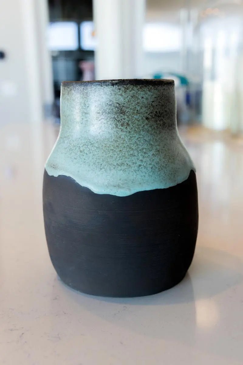 Large Stoneware Decorative Pot (Dark Chocolate & Creamy Greens) - Dan Pearce Ceramics