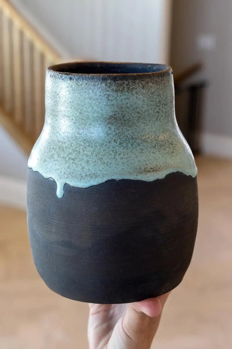 Large Stoneware Decorative Pot (Dark Chocolate & Creamy Greens) - Dan Pearce Ceramics