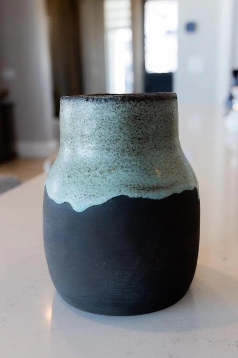 Large Stoneware Decorative Pot (Dark Chocolate & Creamy Greens) - Dan Pearce Ceramics