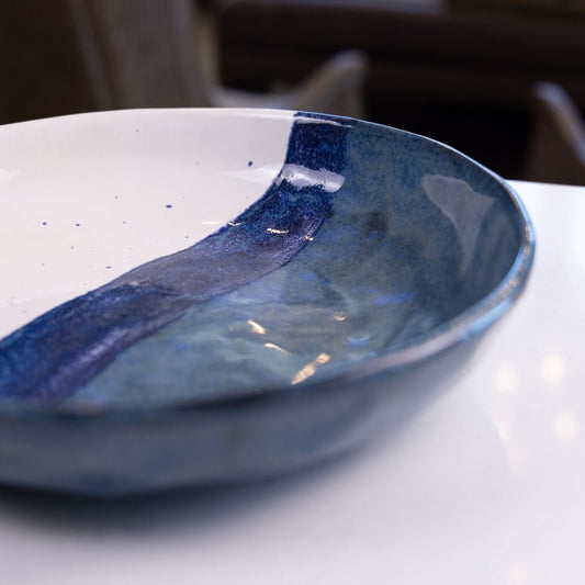 Large Stoneware Decorative Serving Bowl (Blues and White) - Dan Pearce Ceramics