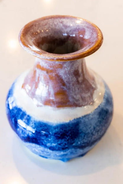 Large Tri - Toned Decorative Stoneware Vase (Cinnamon, Cobalt, & White) - Dan Pearce Ceramics