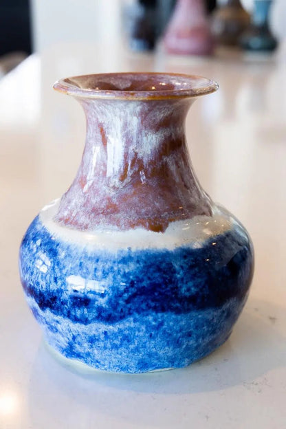 Large Tri - Toned Decorative Stoneware Vase (Cinnamon, Cobalt, & White) - Dan Pearce Ceramics