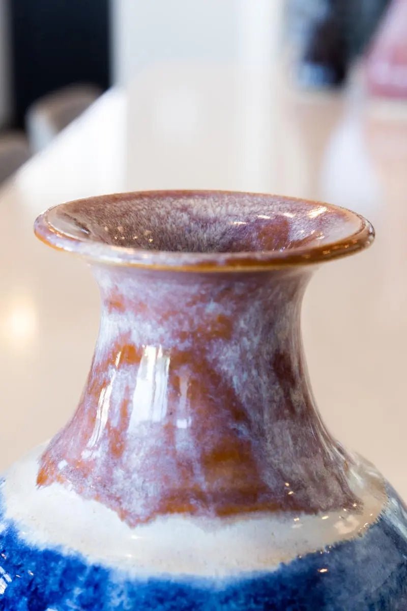 Large Tri - Toned Decorative Stoneware Vase (Cinnamon, Cobalt, & White) - Dan Pearce Ceramics