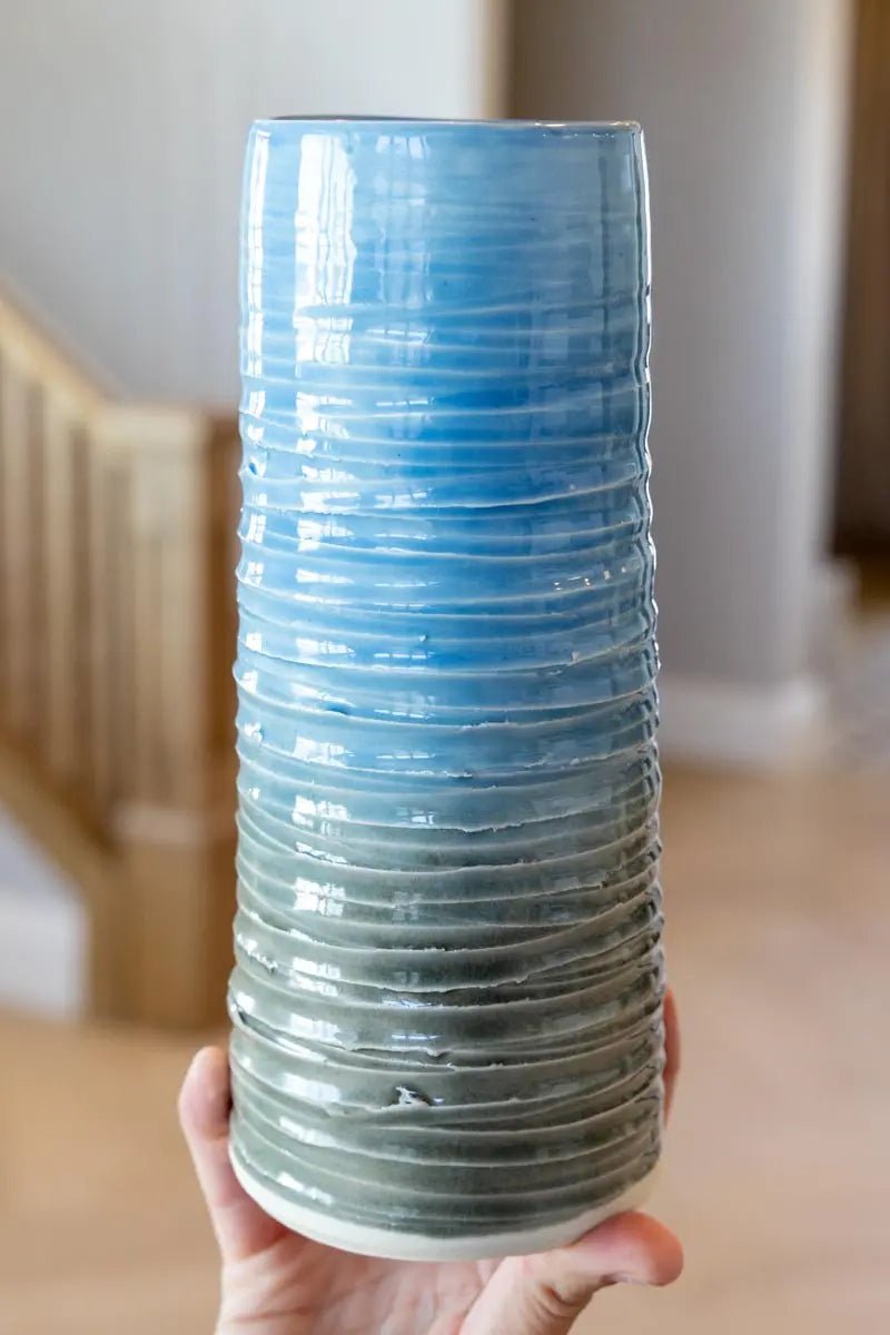 Large/XL Decorative Porcelain Textured Flower Vase (Sky Blue to Gray) - Dan Pearce Ceramics