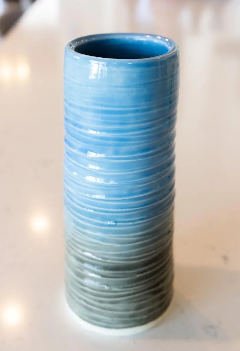 Large/XL Decorative Porcelain Textured Flower Vase (Sky Blue to Gray) - Dan Pearce Ceramics