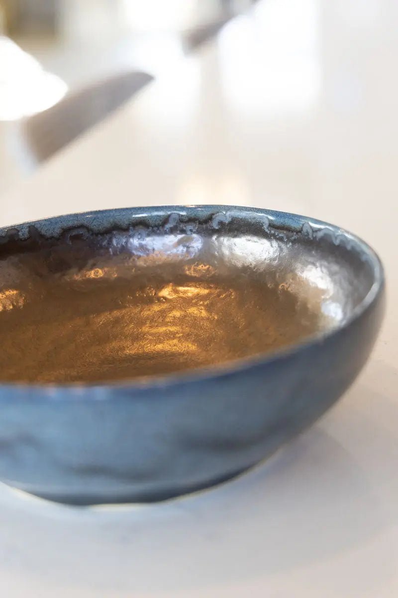 Medium Dark Blue & Antique Bronze Effect Bowl - Dan Pearce Ceramics