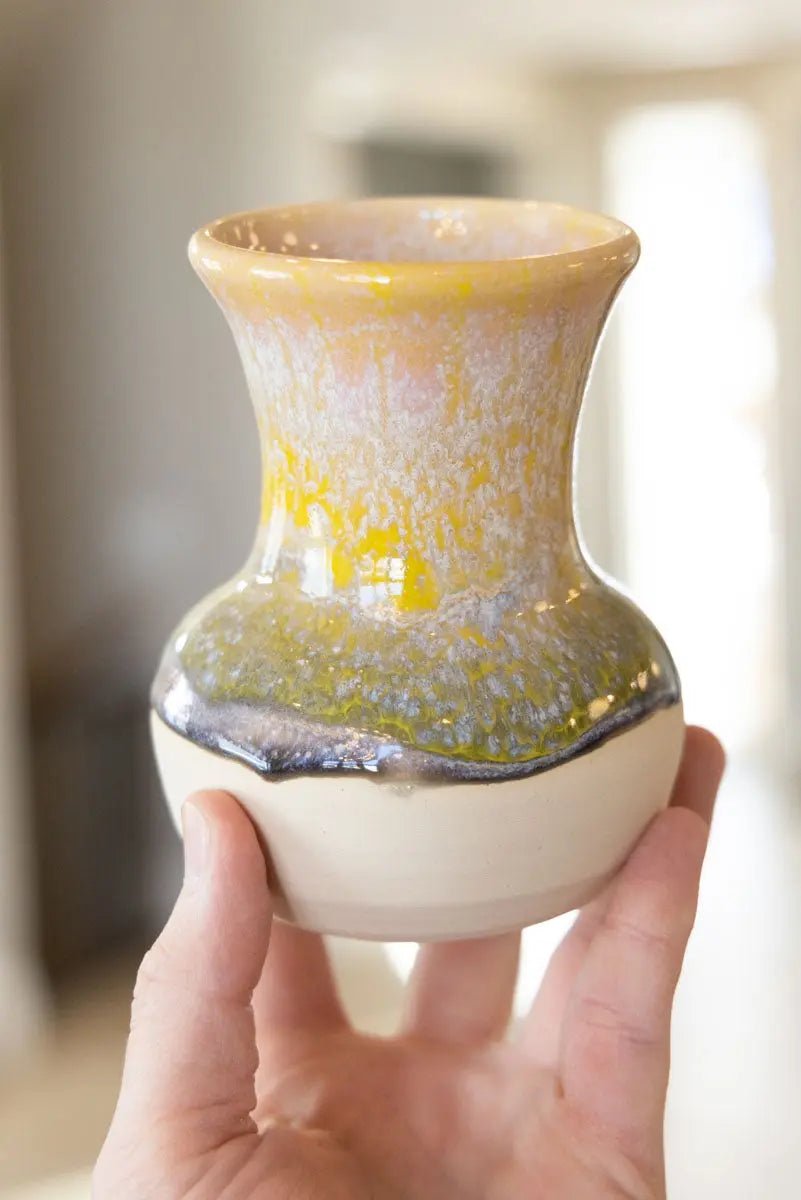 Medium Decorative Flower Pot - Soda Kiln Effect - Yellows & Darks - Dan Pearce Ceramics