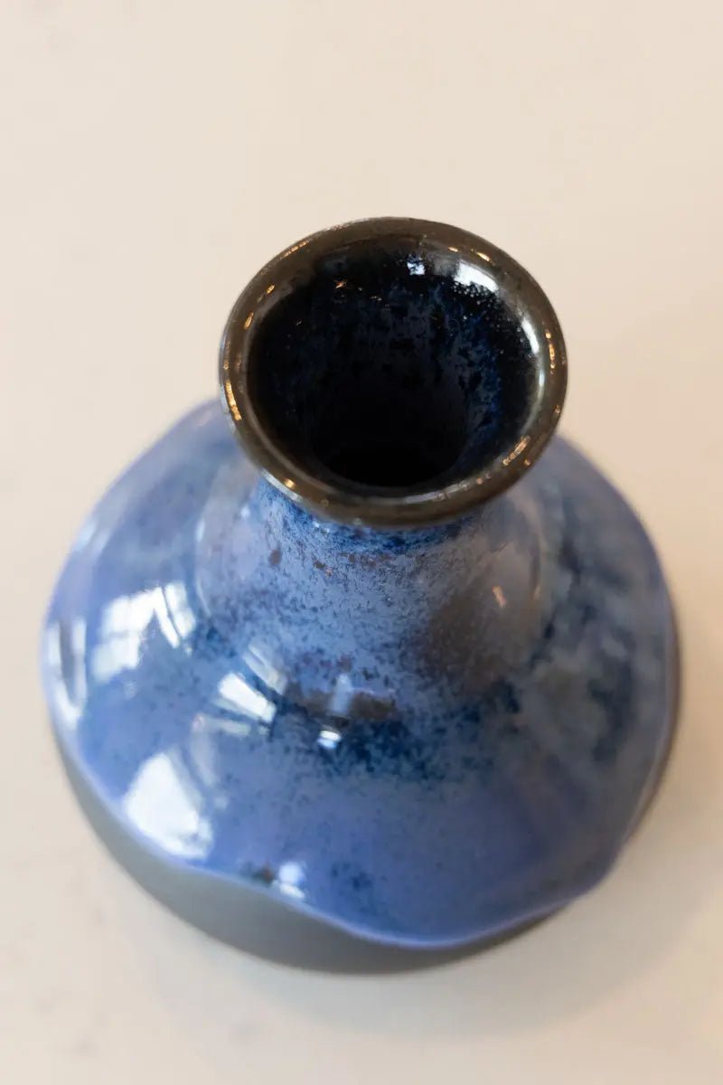 Medium Decorative Flower Vase - Blues on Black Clay (Premium) - Dan Pearce Ceramics