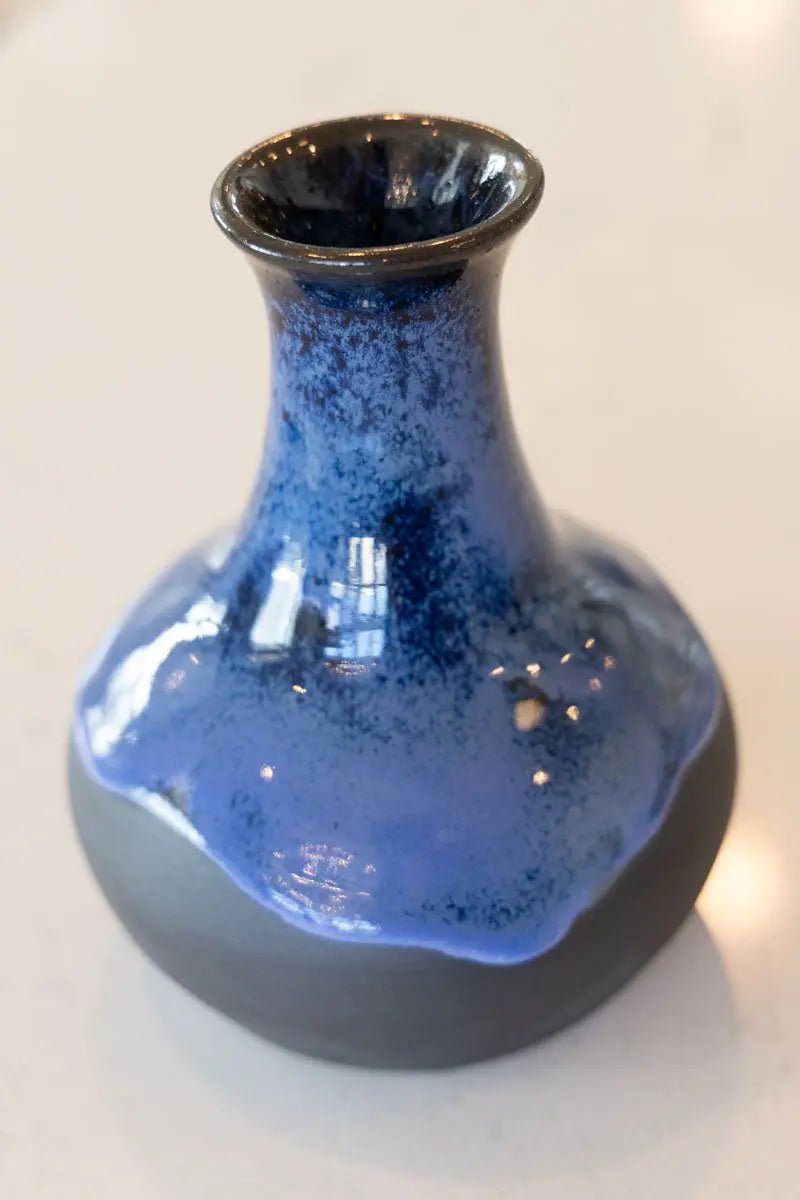 Medium Decorative Flower Vase - Blues on Black Clay (Premium) - Dan Pearce Ceramics