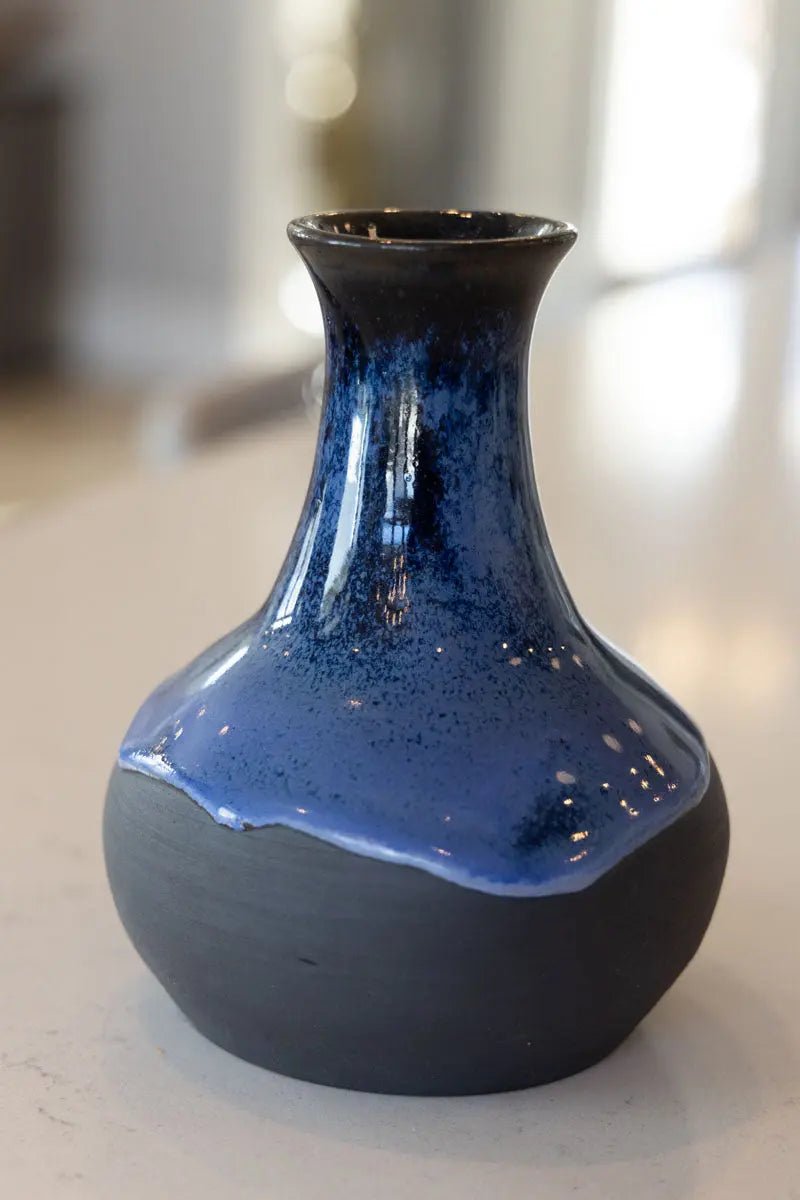 Medium Decorative Flower Vase - Blues on Black Clay (Premium) - Dan Pearce Ceramics