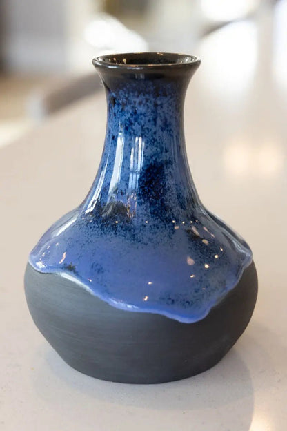 Medium Decorative Flower Vase - Blues on Black Clay (Premium) - Dan Pearce Ceramics