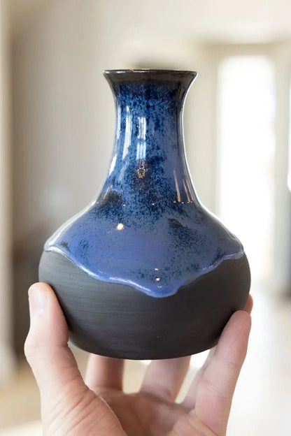 Medium Decorative Flower Vase - Blues on Black Clay (Premium) - Dan Pearce Ceramics