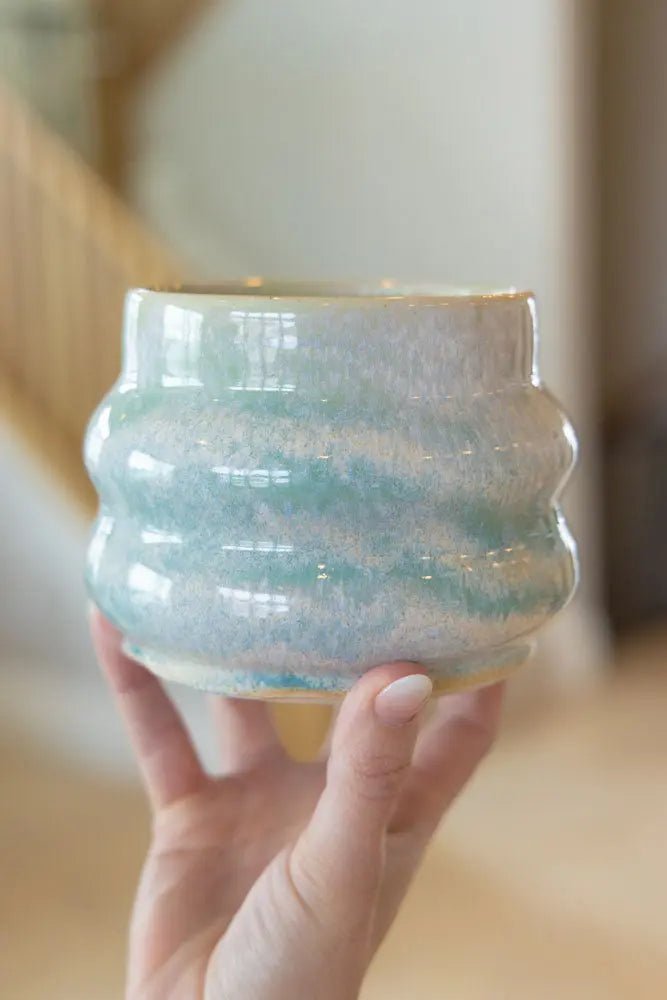 Medium Decorative Pot Creams & Light Greens - Dan Pearce Ceramics