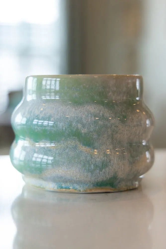 Medium Decorative Pot Creams & Light Greens - Dan Pearce Ceramics