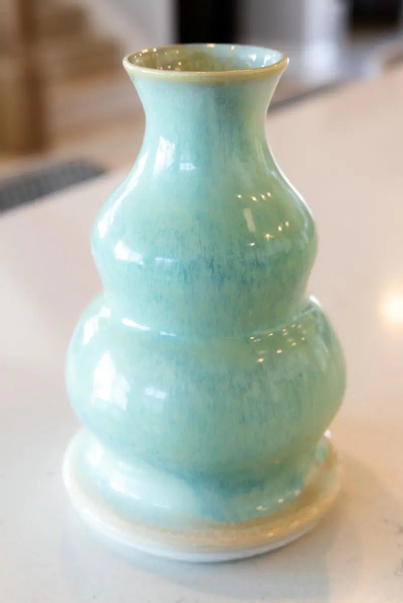 Medium Decorative Stoneware Pot (Creams & Turquoise Sage) - Dan Pearce Ceramics