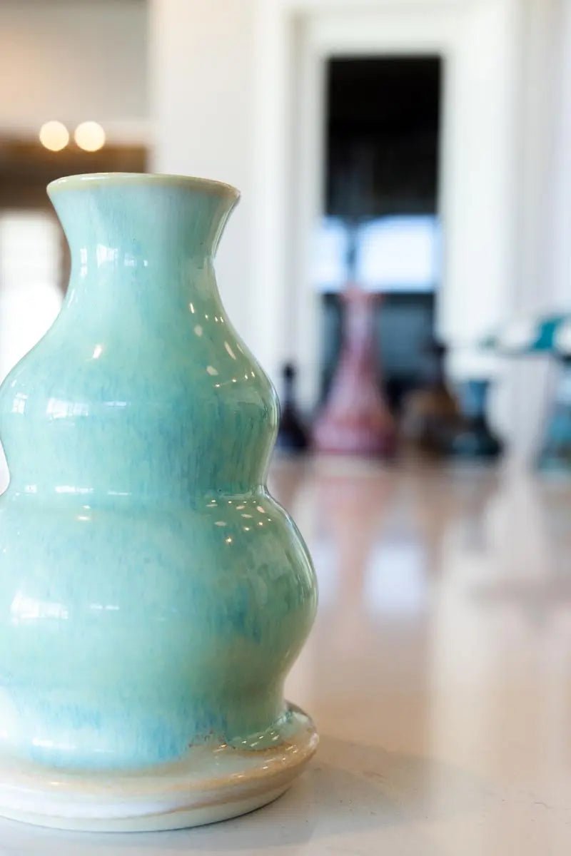 Medium Decorative Stoneware Pot (Creams & Turquoise Sage) - Dan Pearce Ceramics