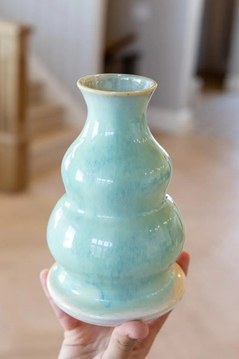 Medium Decorative Stoneware Pot (Creams & Turquoise Sage) - Dan Pearce Ceramics