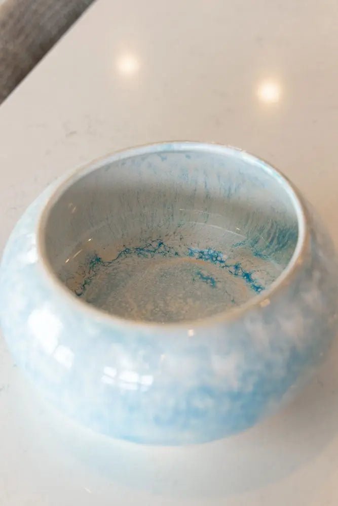 Medium Large Decorative Bowl - Creams, Turquoises, and Peaches - Dan Pearce Ceramics