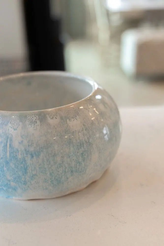 Medium Large Decorative Bowl - Creams, Turquoises, and Peaches - Dan Pearce Ceramics